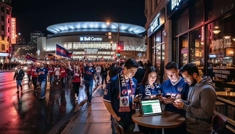Hockey fans gathering outside Bell Centre in Montreal on game night