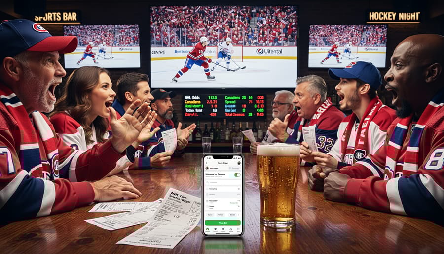 Close-up of hockey puck and equipment on ice during Montreal Canadiens game
