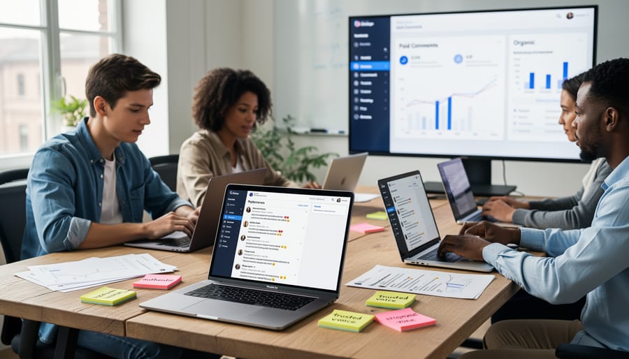 Person typing comment on laptop keyboard in dim lighting