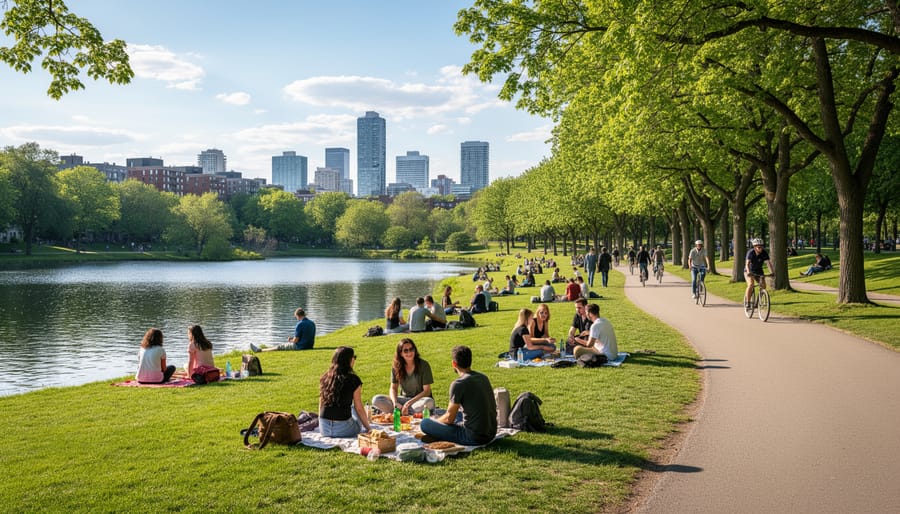 Picnic spread on a blanket on the grass at Parc La Fontaine